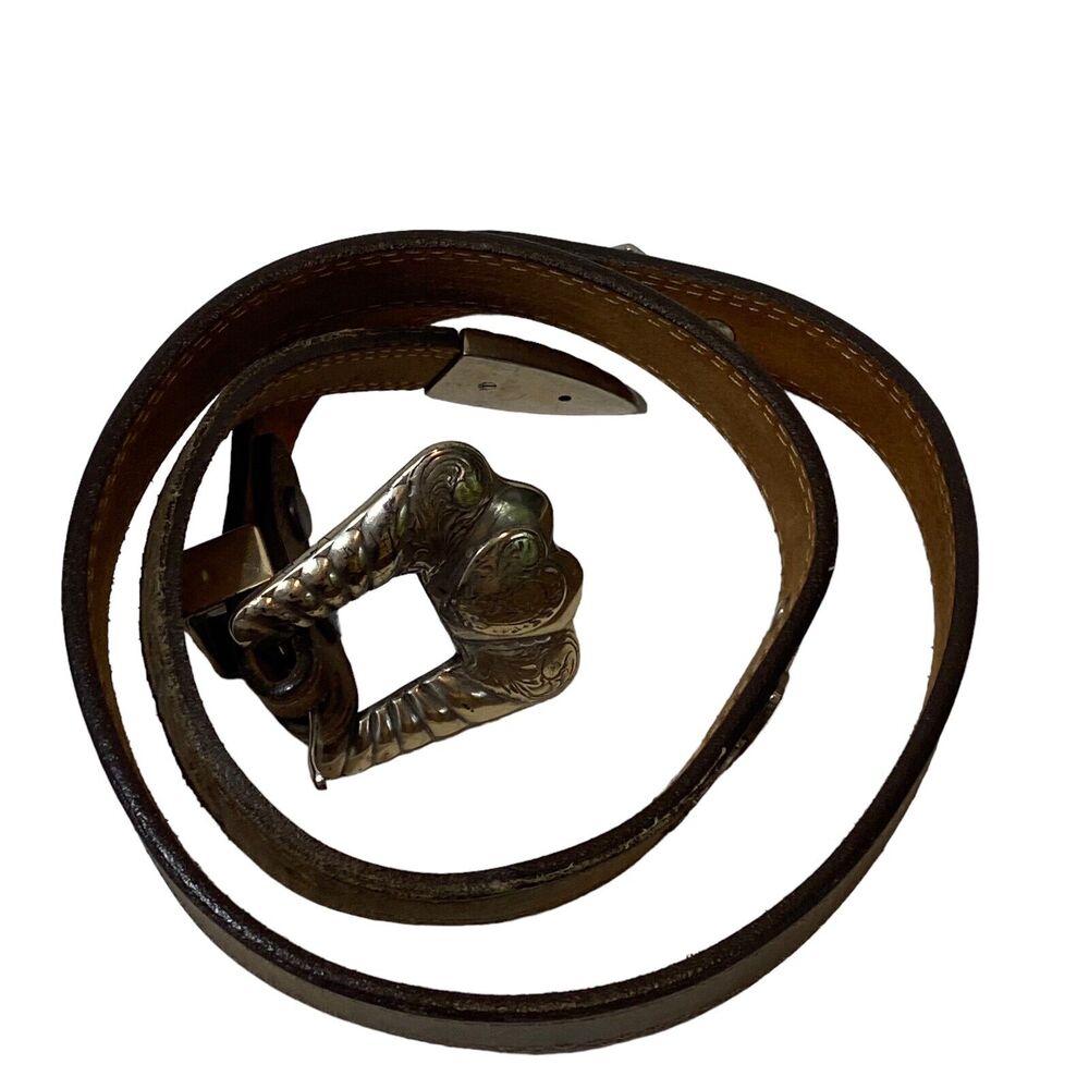 Justin Women's Brown Leather Western Belt Size 32 Basket Silver Embellished